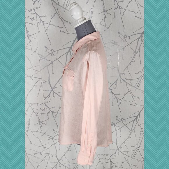Core Life Blush Pink 100% Linen Button Popover Shirt - Picture 2 of 3